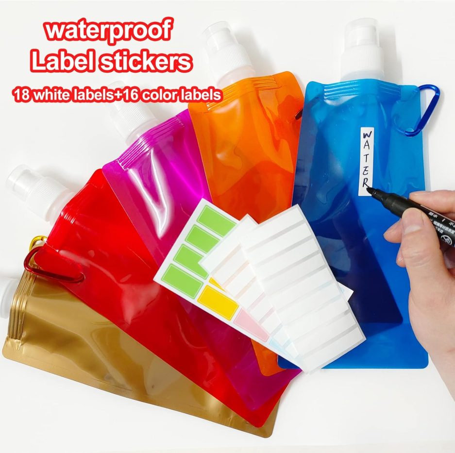 10 Pack Collapsible Water Bottles,Reusable Drinking Water Bags with Carabiner Clip,480ml Travel Water Bottle,Leak Proof Water Bottles for Camping,Hiking Travel,Gym,Sports,Biking,BPA Free - Image 4