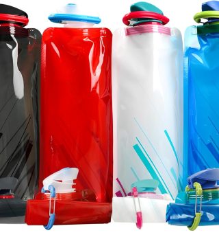 4 Pack 700 ml Collapsible Water Bottle,Portable Leakproof Bag for Drinking Foldable Flat Water Bottles for Camping Traveling Biking Hiking