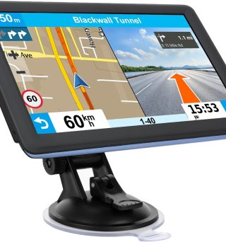 GPS Navigator for Car Truck RV, Latest 2025 Map, 7 inch Touch Screen Real Voice Spoken Turn-by-Turn Direction Reminding Navigation System for Cars, Vehicle GPS with Speed and Red Light Warning (Blue)