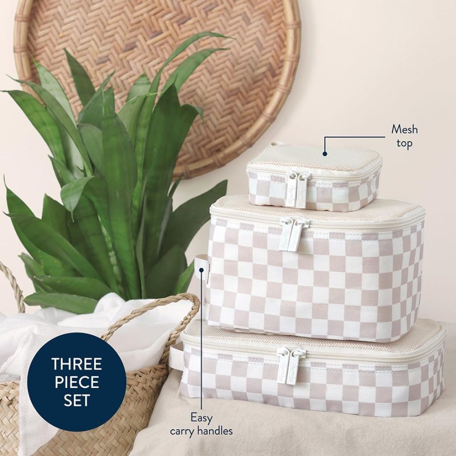 Itzy Ritzy Packing Cubes for Travel – Set of 3 Packing Cubes or Travel Organizers; Each Cube Features a Mesh Top, Double Zippers and a Fabric Handle (Checkerboard) - Image 2