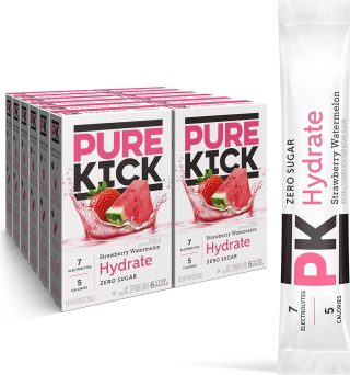 Pure Kick Hydration Singles To Go Drink Mix, Strawberry Watermelon, Includes 12 Boxes with 6 Packets in each Box, 72 Total Packets