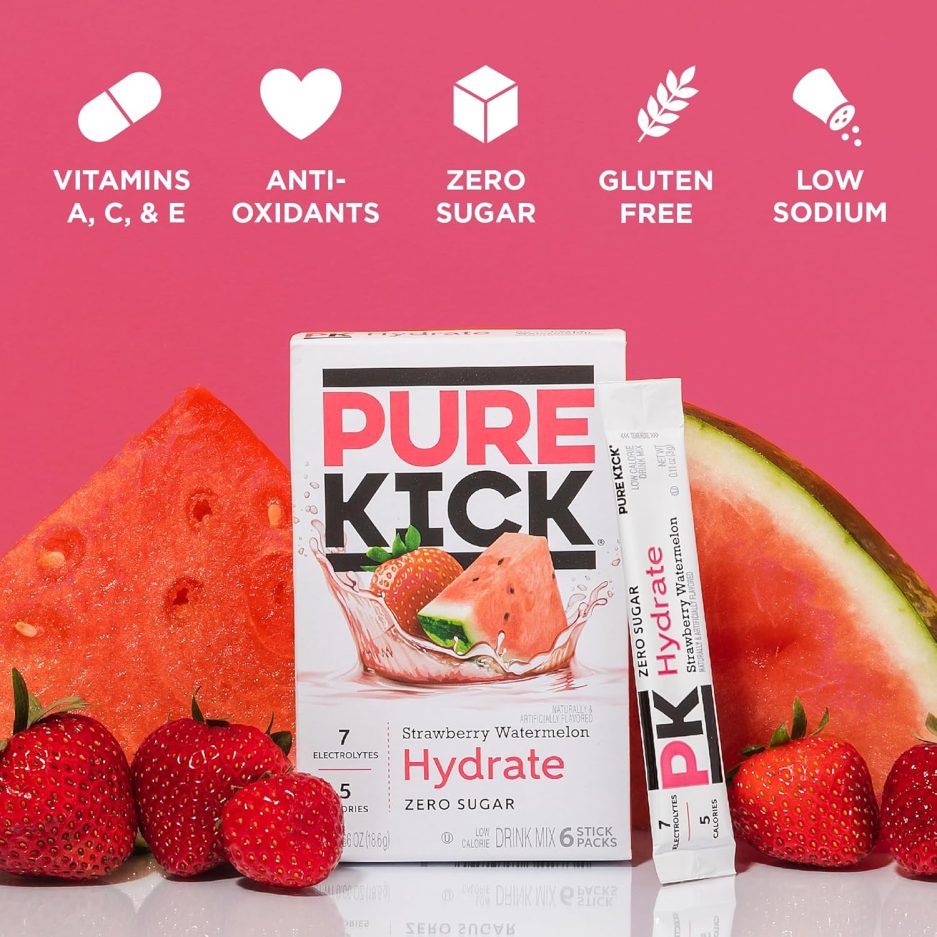 Pure Kick Hydration Singles To Go Drink Mix, Strawberry Watermelon, Includes 12 Boxes with 6 Packets in each Box, 72 Total Packets - Image 4